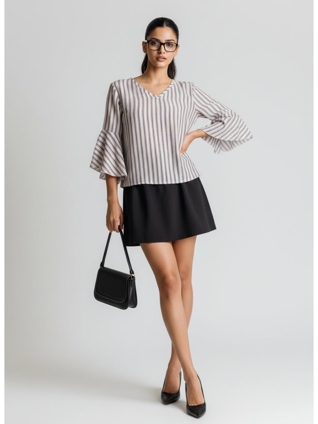Chimpaaanzee Women Bell Sleeves White Top