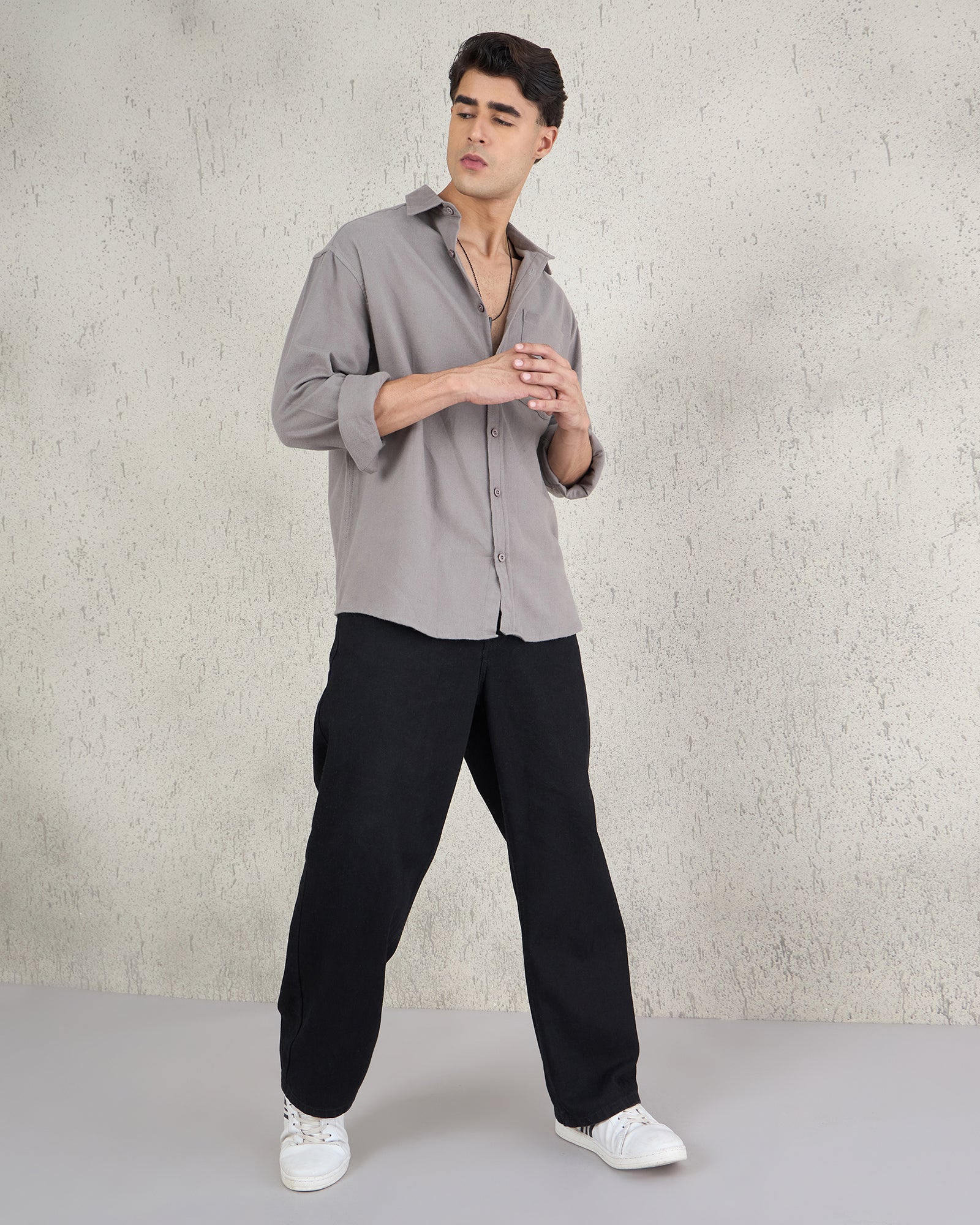 Chimpaaanzee Men Grey Oversized Fit Shirt - CHIMPAAANZEE