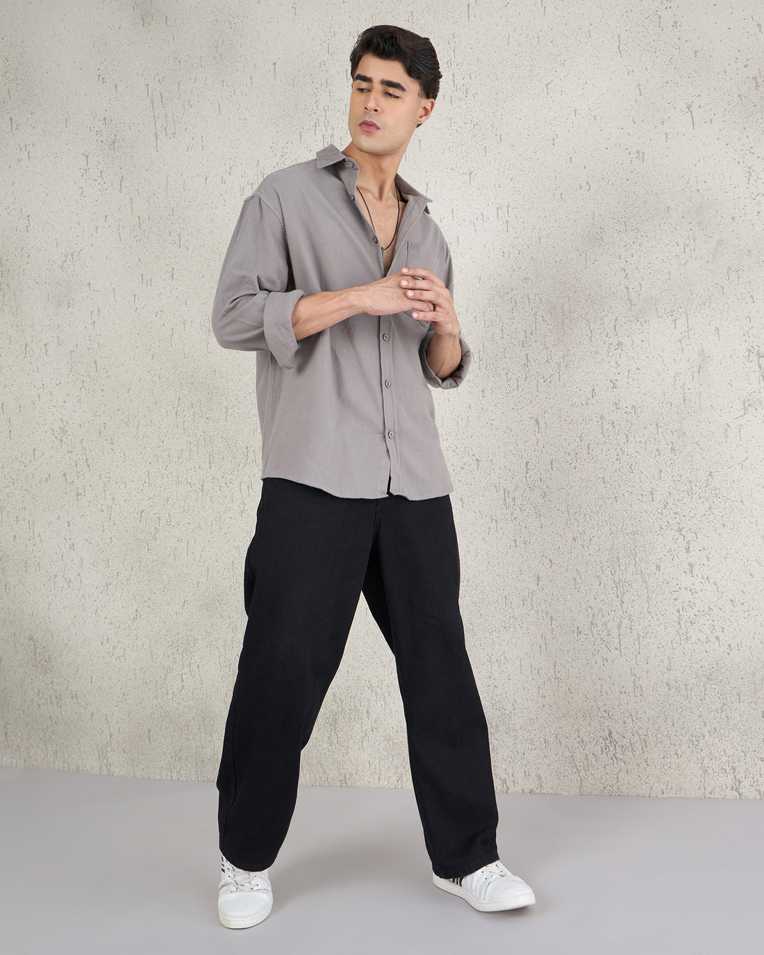 Chimpaaanzee Men Grey Oversized Fit Shirt