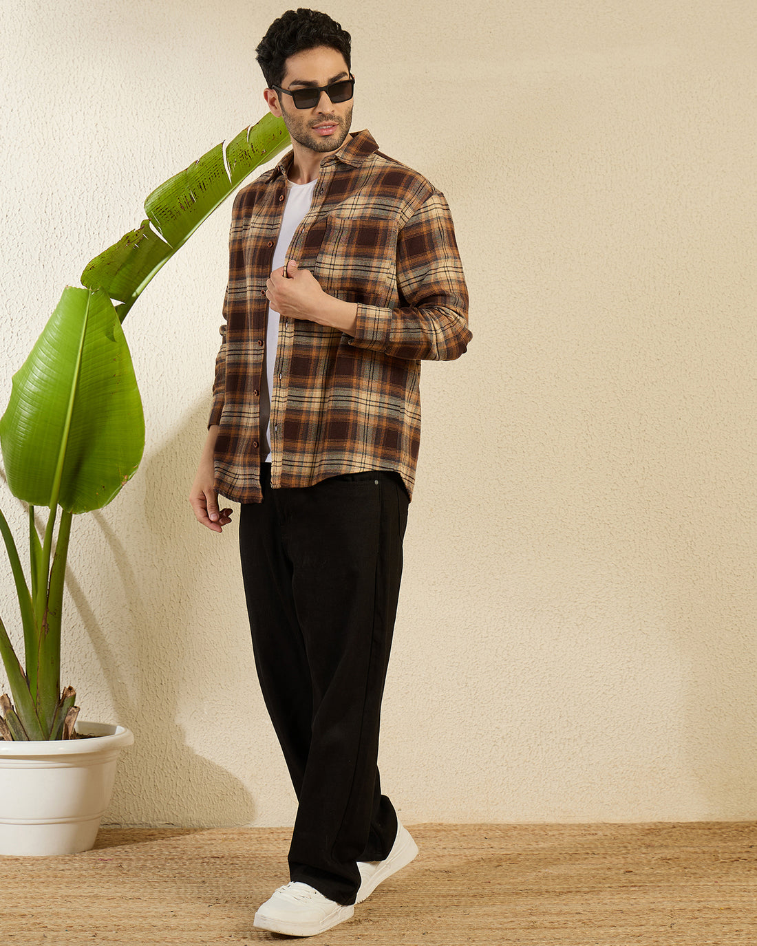 Chimpaaanzee Men Brown Oversized Fit Shirt