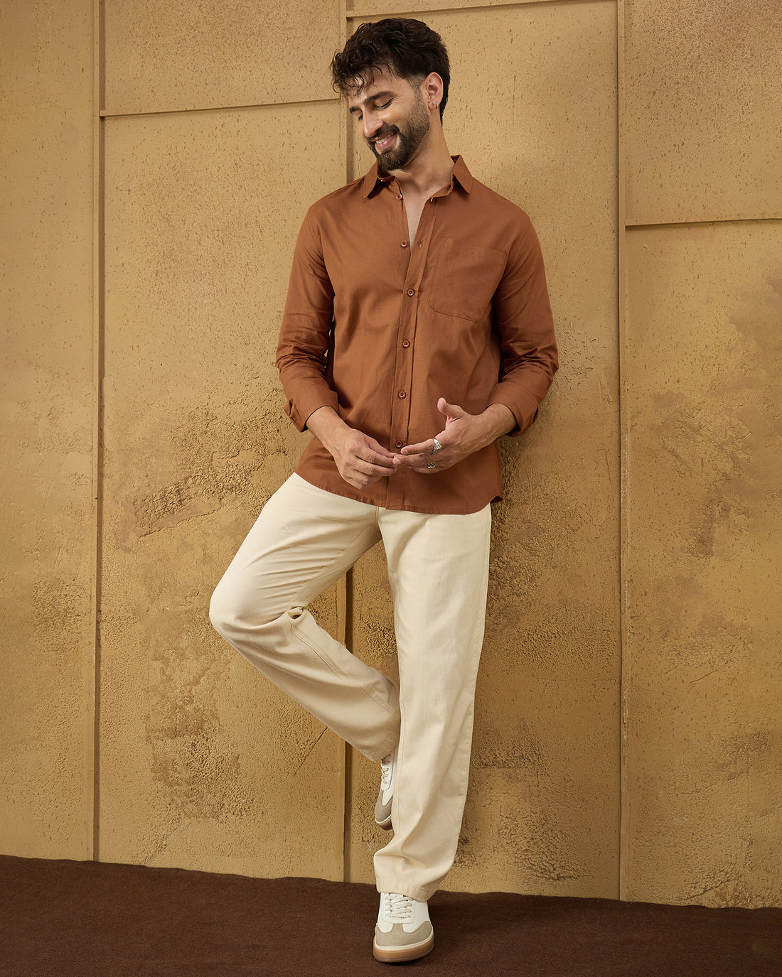 Chimpaaanzee Men Light Brown Regular Fit Shirt