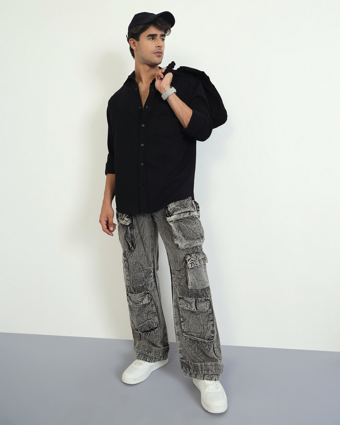 Chimpaaanzee Men Black Oversized Fit Shirt