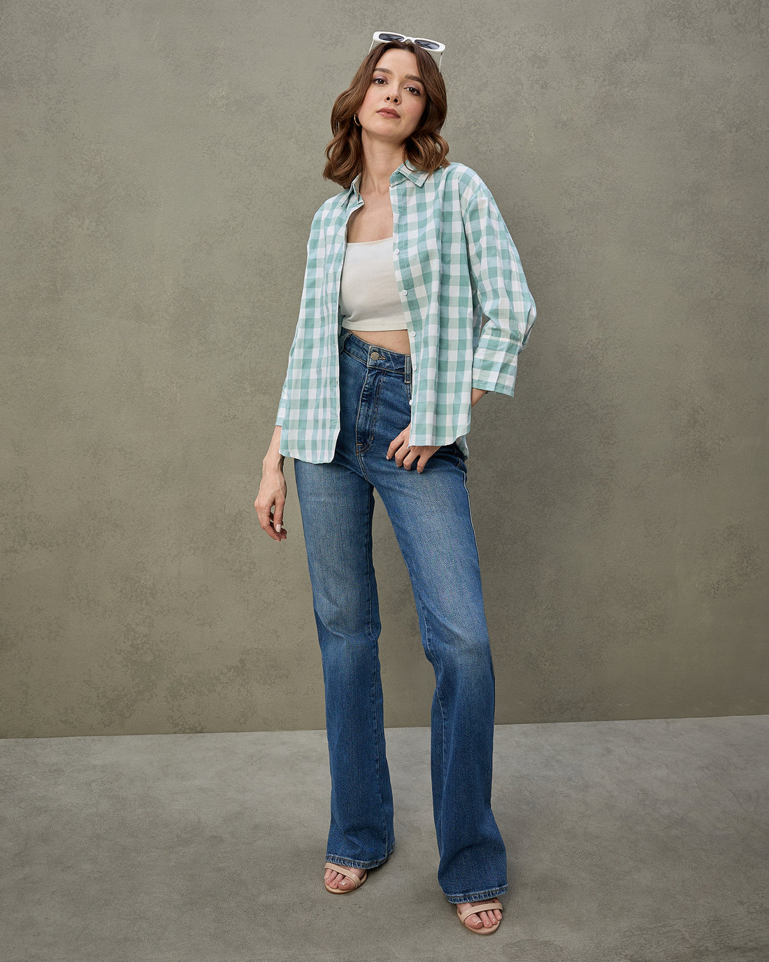 Chimpaaanzee Women Green & White Relaxed Fit Shirt