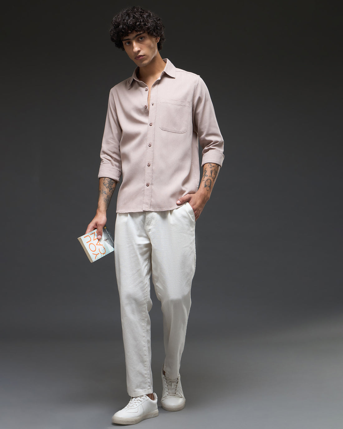 Chimpaaanzee Men Beige Regular Fit Shirt
