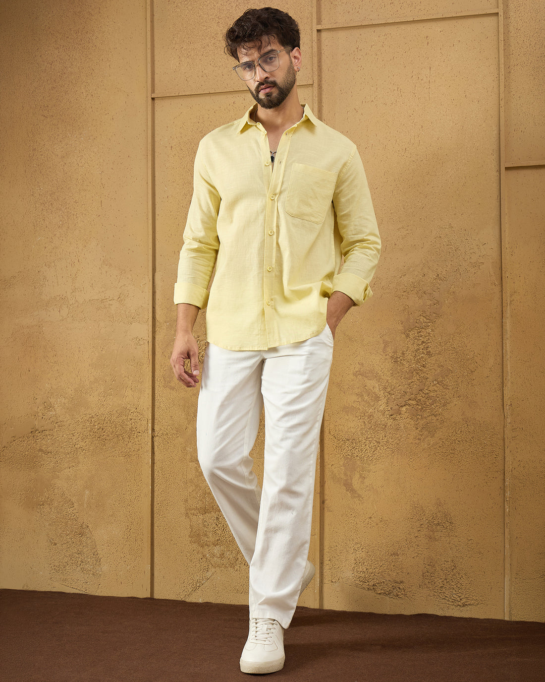 Chimpaaanzee Men Yellow Regular Fit Shirt