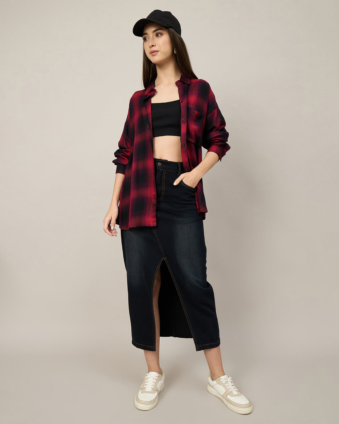 Chimpaaanzee Women Pink & Black Oversized Shirt