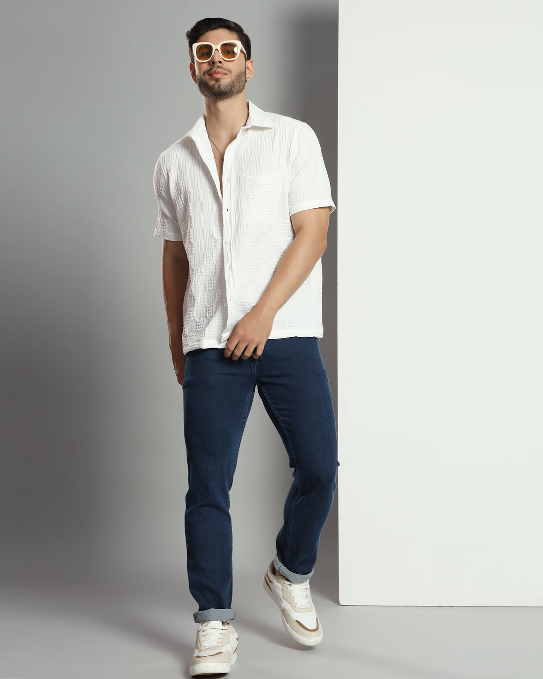 Chimpaaanzee Men White Regular Fit Shirt
