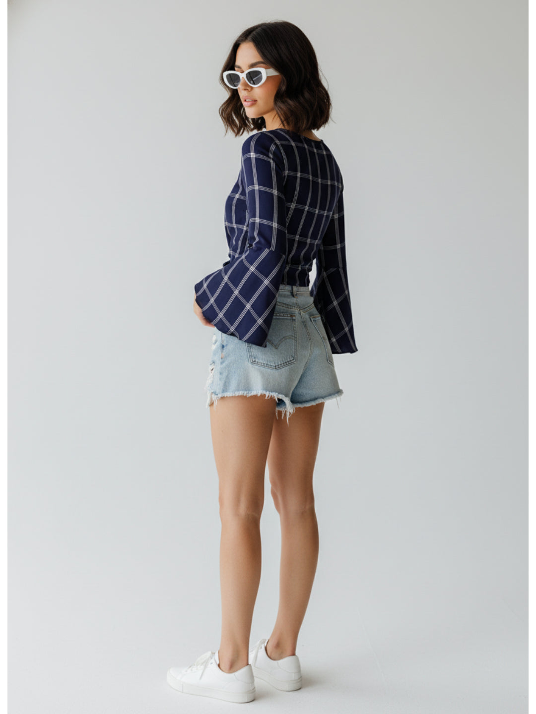 Chimpaaanzee Women Bell Sleeve Navy Top