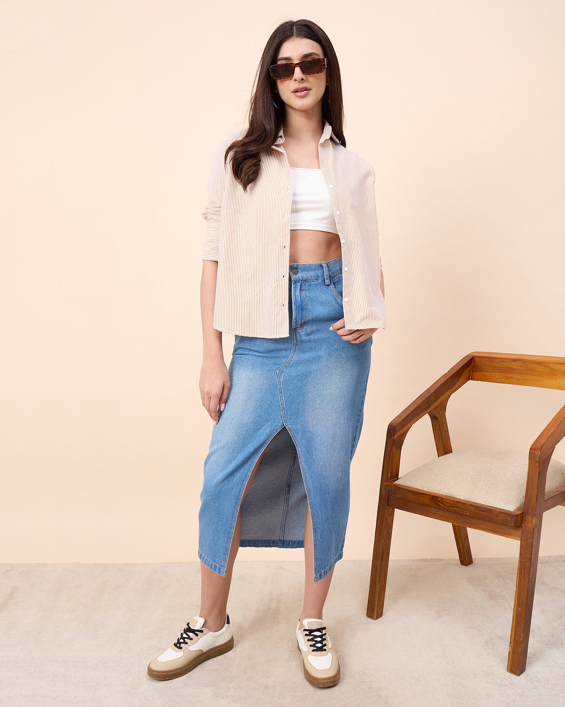 Chimpaaanzee Women Brown & White Oversized Shirt