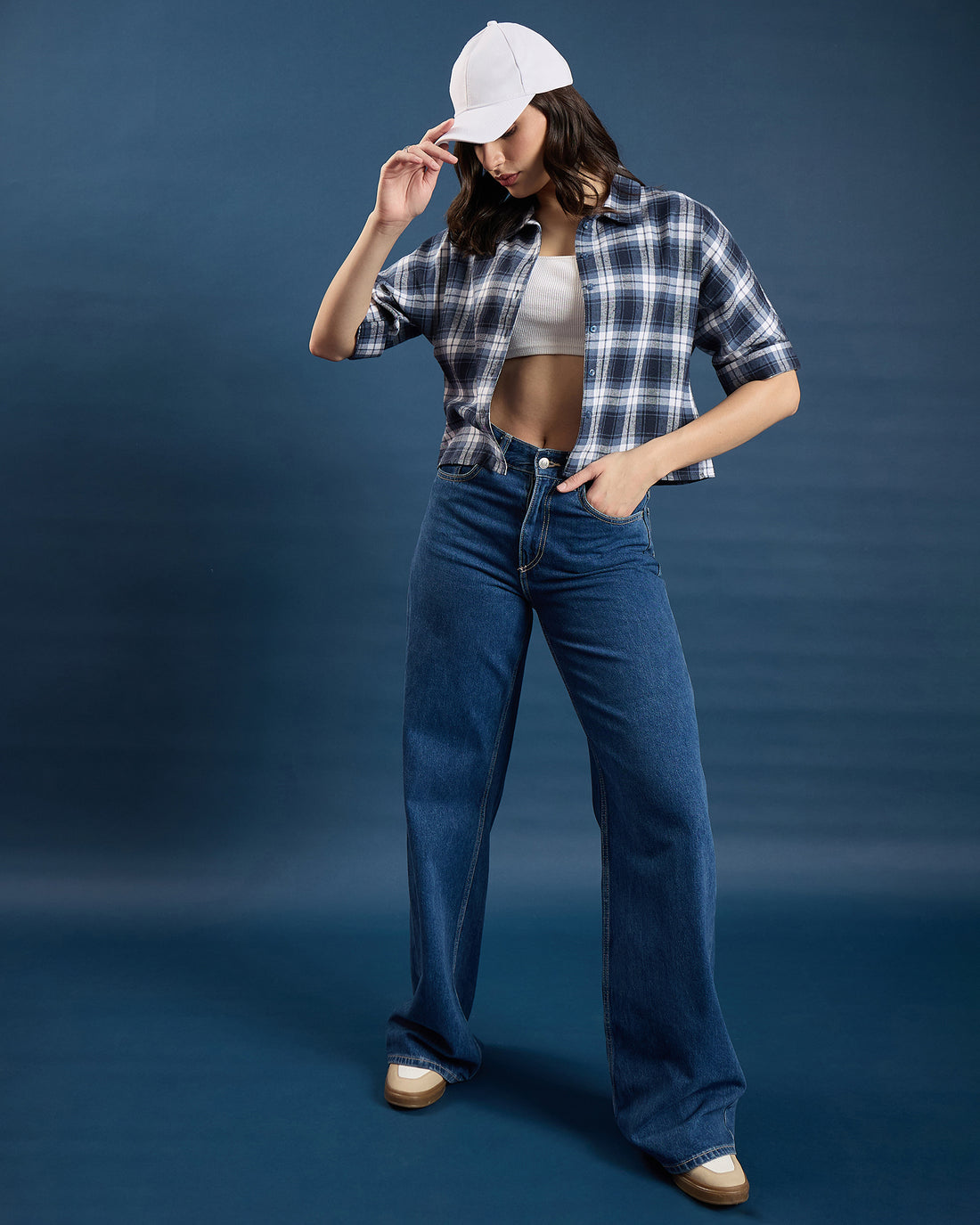 Chimpaaanzee Women Navy Crop Shirt