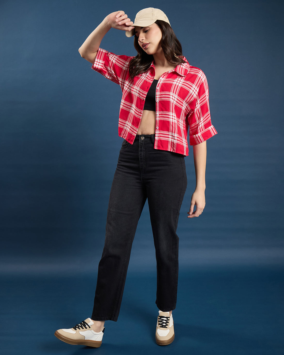 Chimpaaanzee Women Red & White Crop Shirt