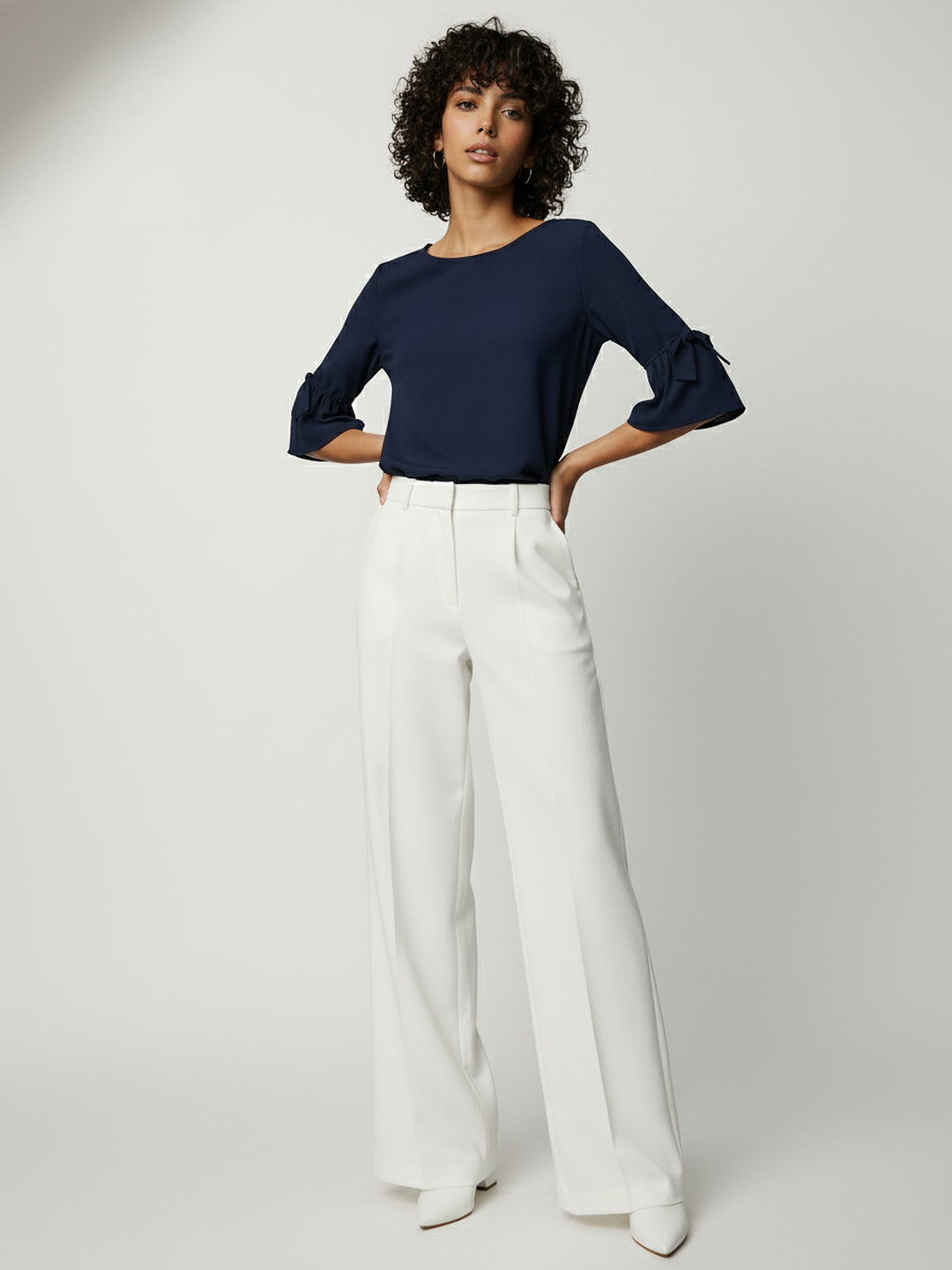 Chimpaaanzee Women Flared Sleeve Navy Top