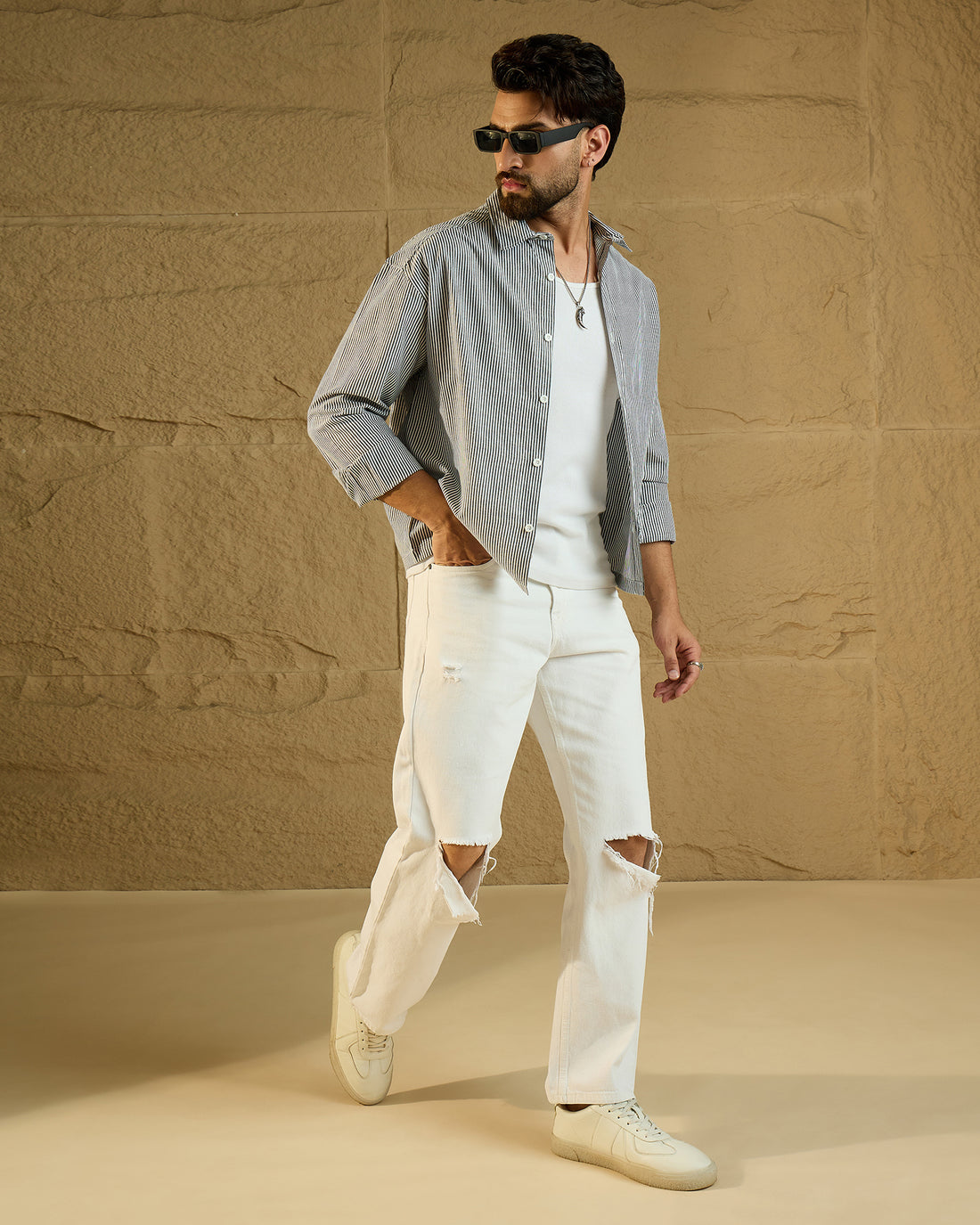 Chimpaaanzee Men Black & White Oversized Fit Shirt