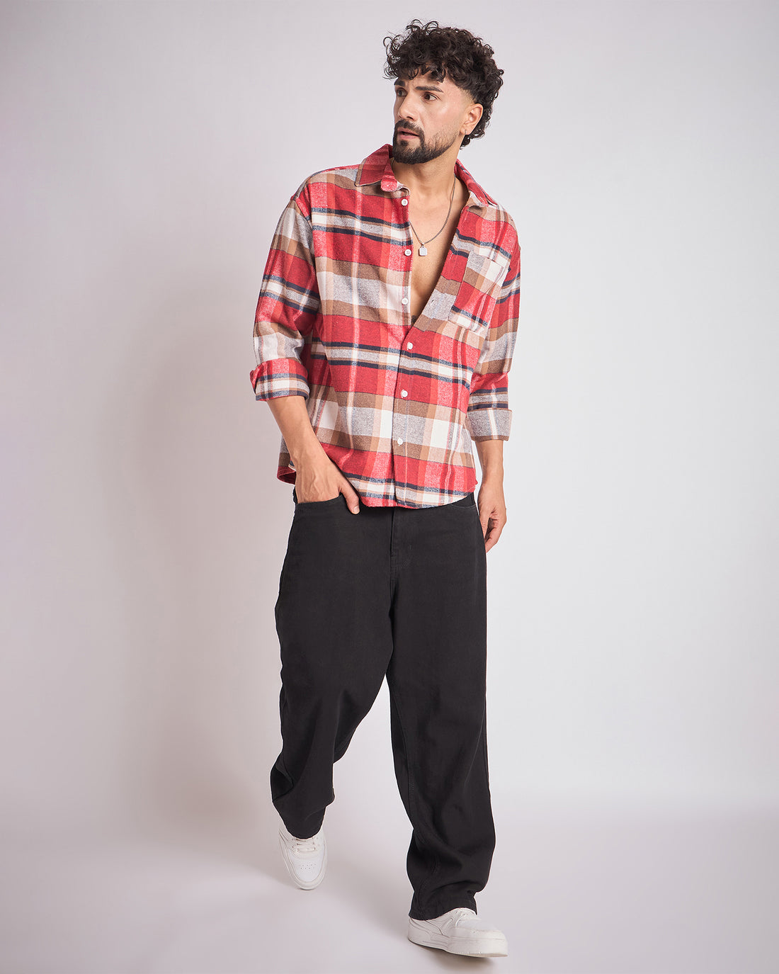 Chimpaaanzee Men Red & Brown Oversized Fit Shirt