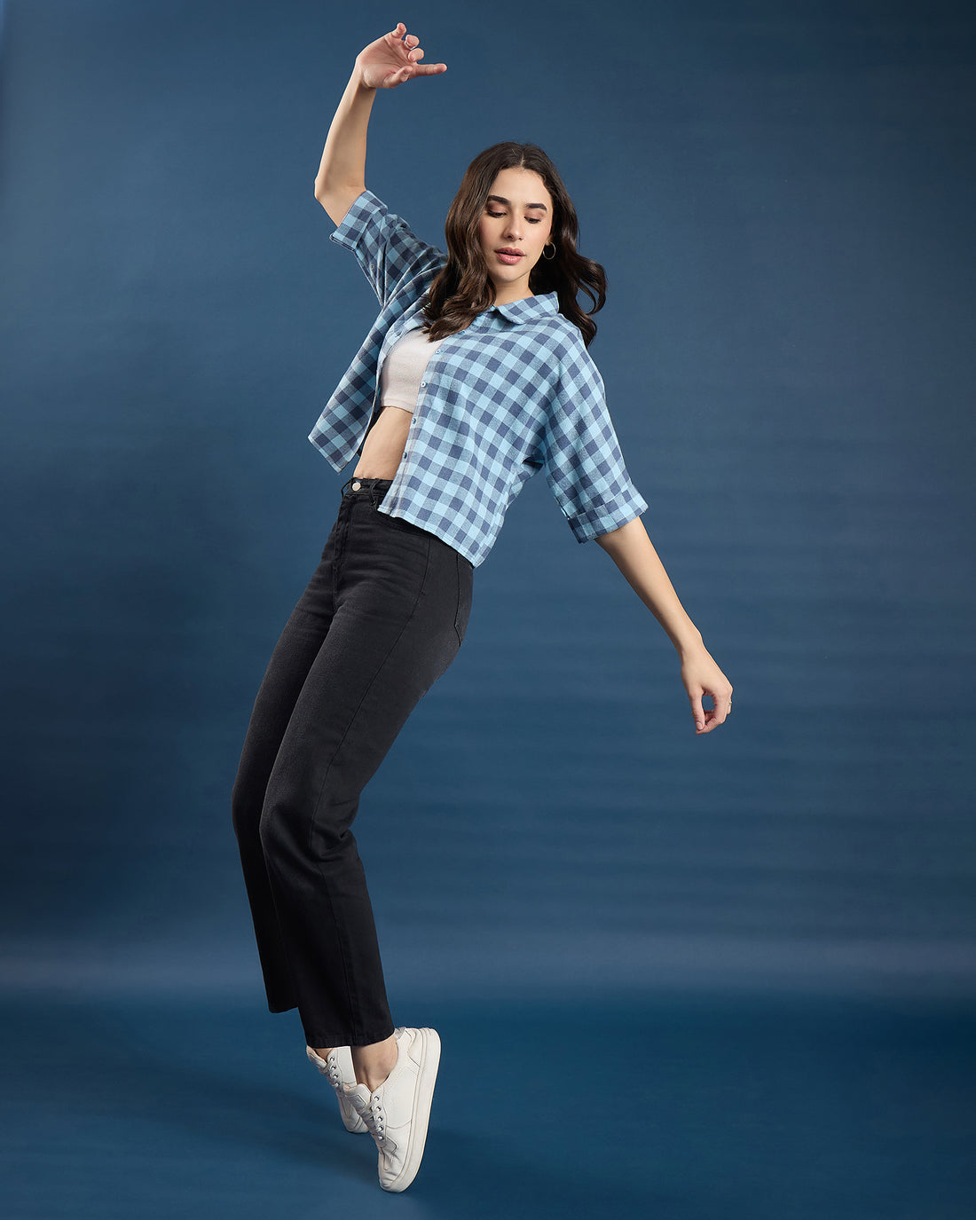 Chimpaaanzee Women Blue Crop Shirt