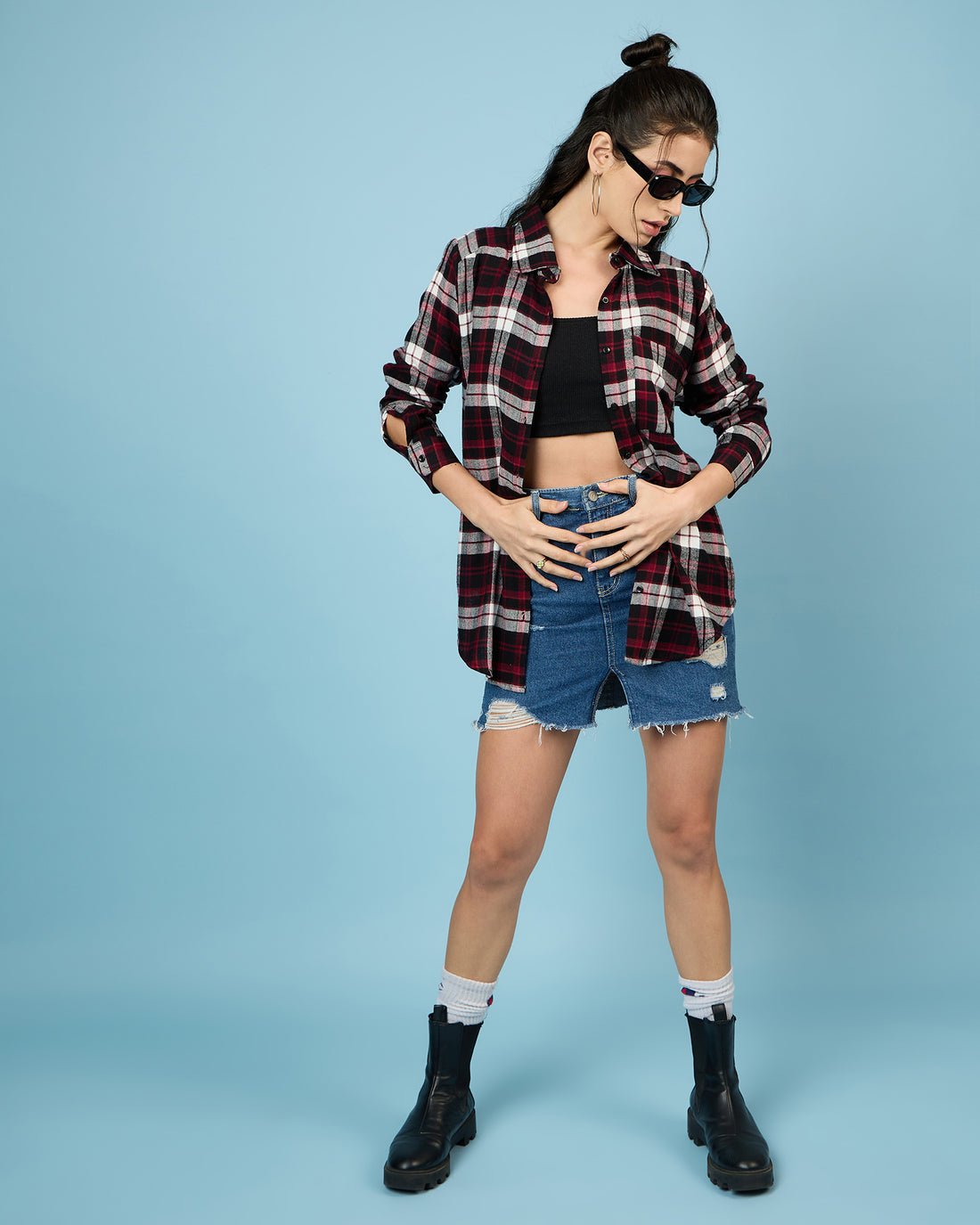 Chimpaaanzee Women Maroon & Black Oversized Shirt