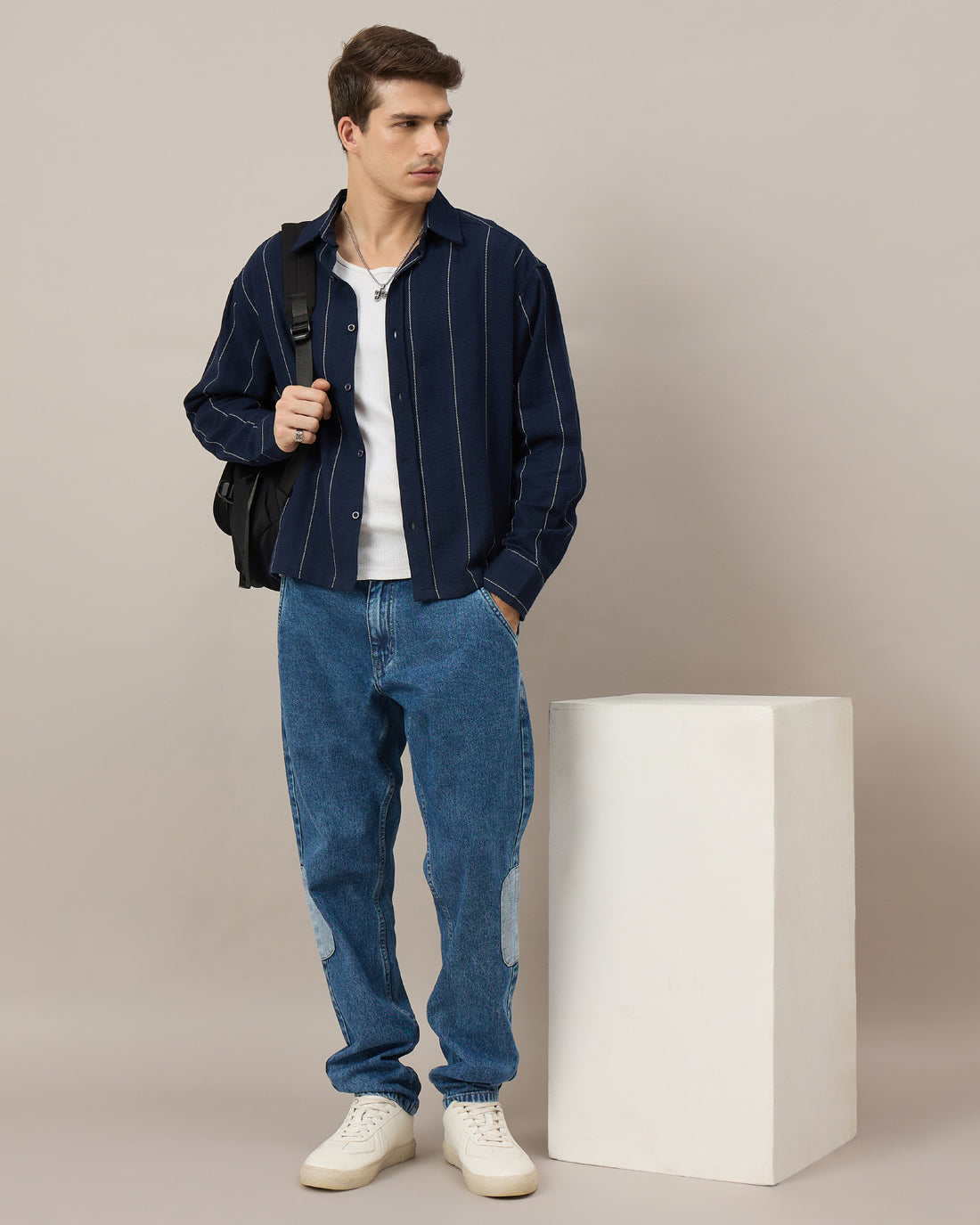 Chimpaaanzee Men Navy Boxy Fit Shirt