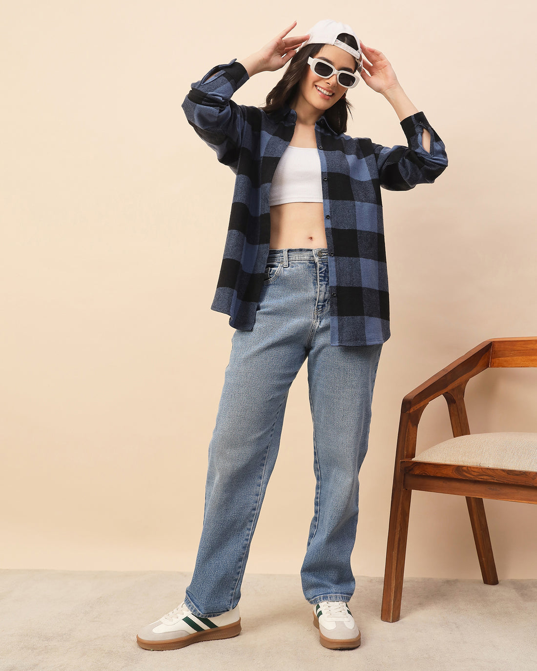 Chimpaaanzee Women Blue & Black Oversized Shirt - CHIMPAAANZEE