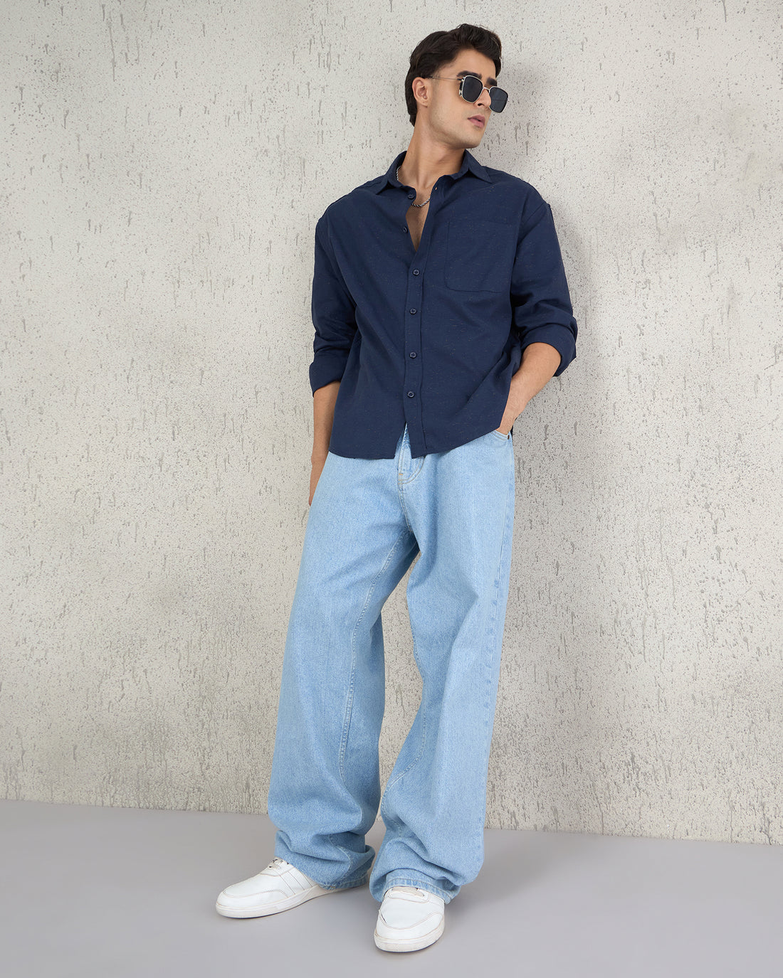 Chimpaaanzee Men Navy Oversized Fit Shirt