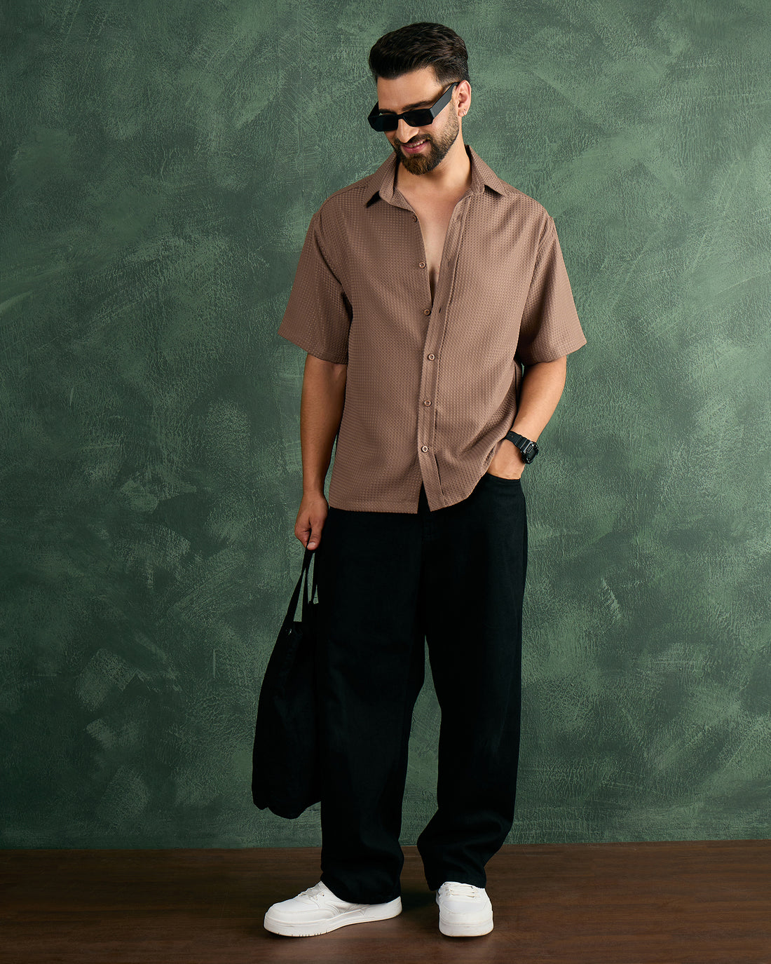 Chimpaaanzee Men Brown Oversized Fit Shirt
