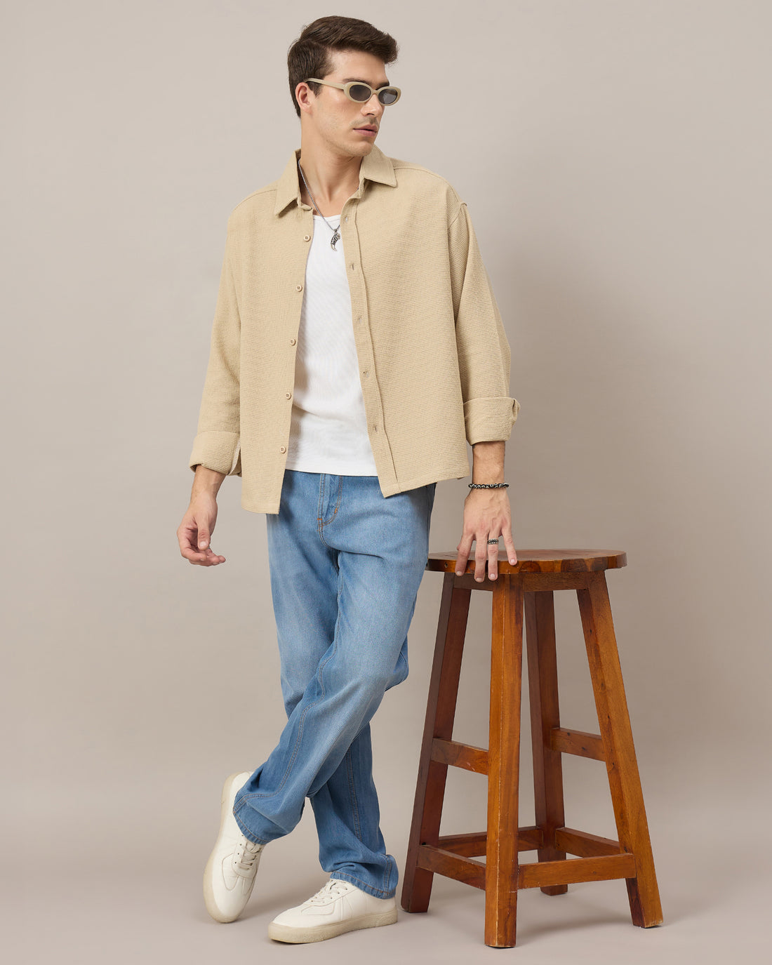 Chimpaaanzee Men Beige Boxy Fit Shirt