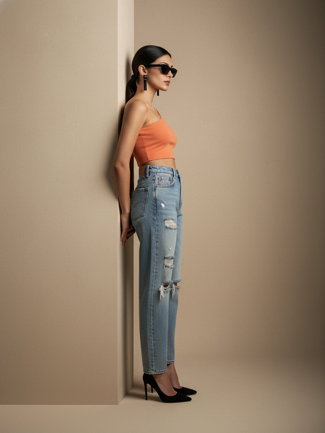 Chimpaaanzee Women One Shoulder Peach Top