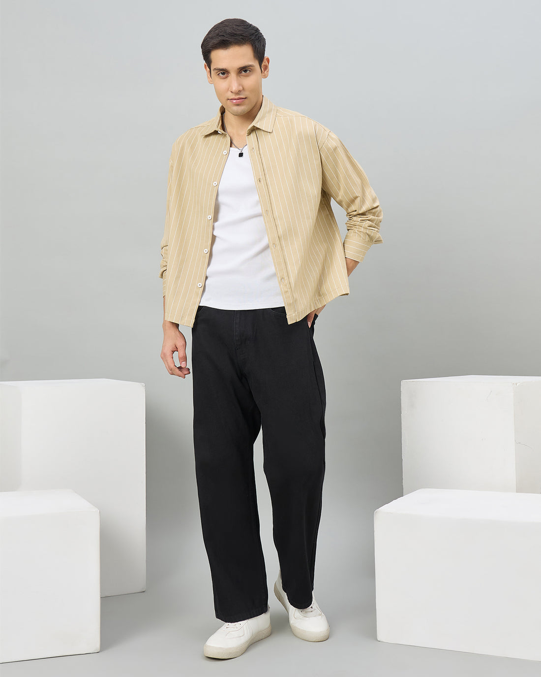 Chimpaaanzee Men Beige Boxy Fit Shirt