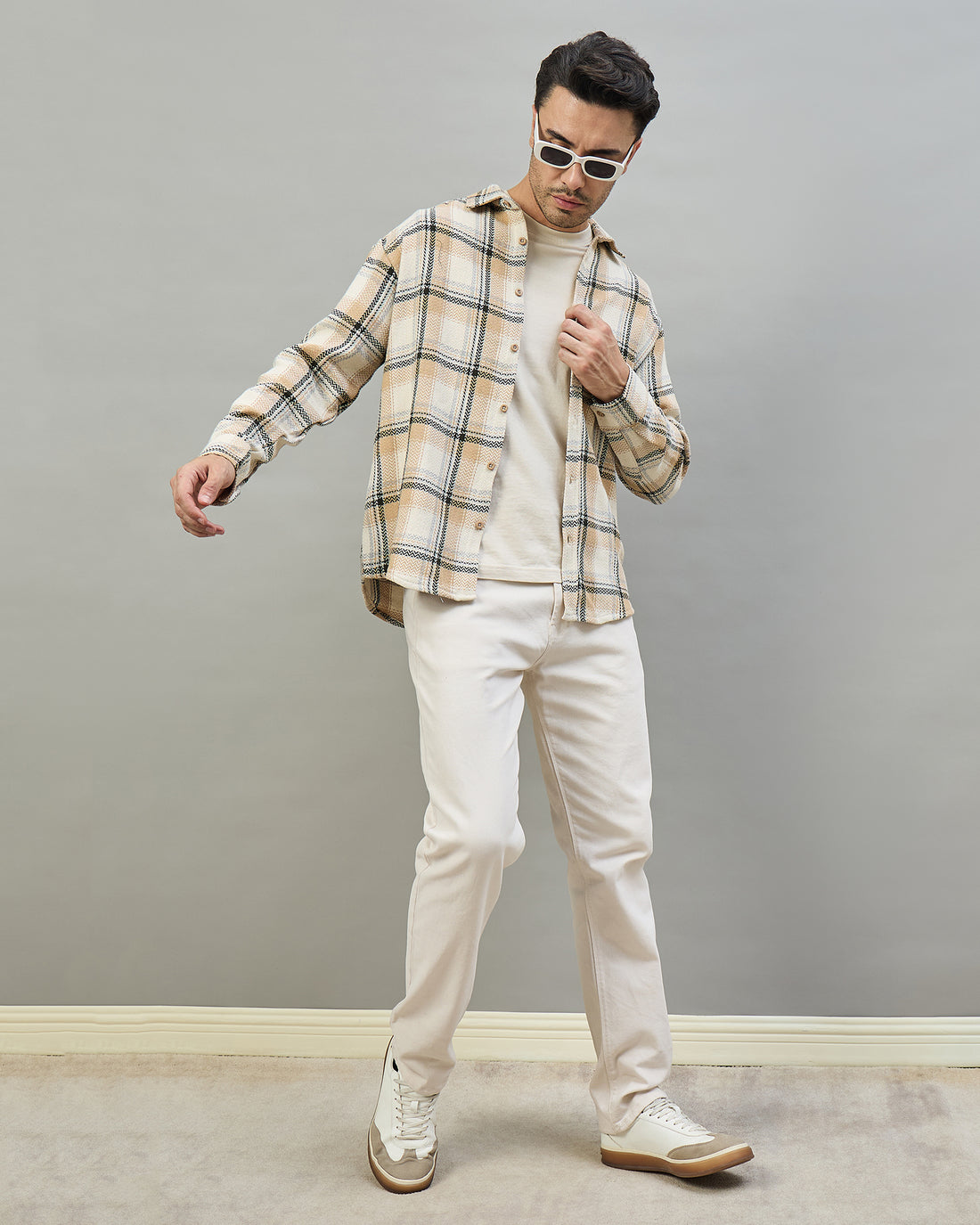 Chimpaaanzee Men Beige Oversized Fit Shirt