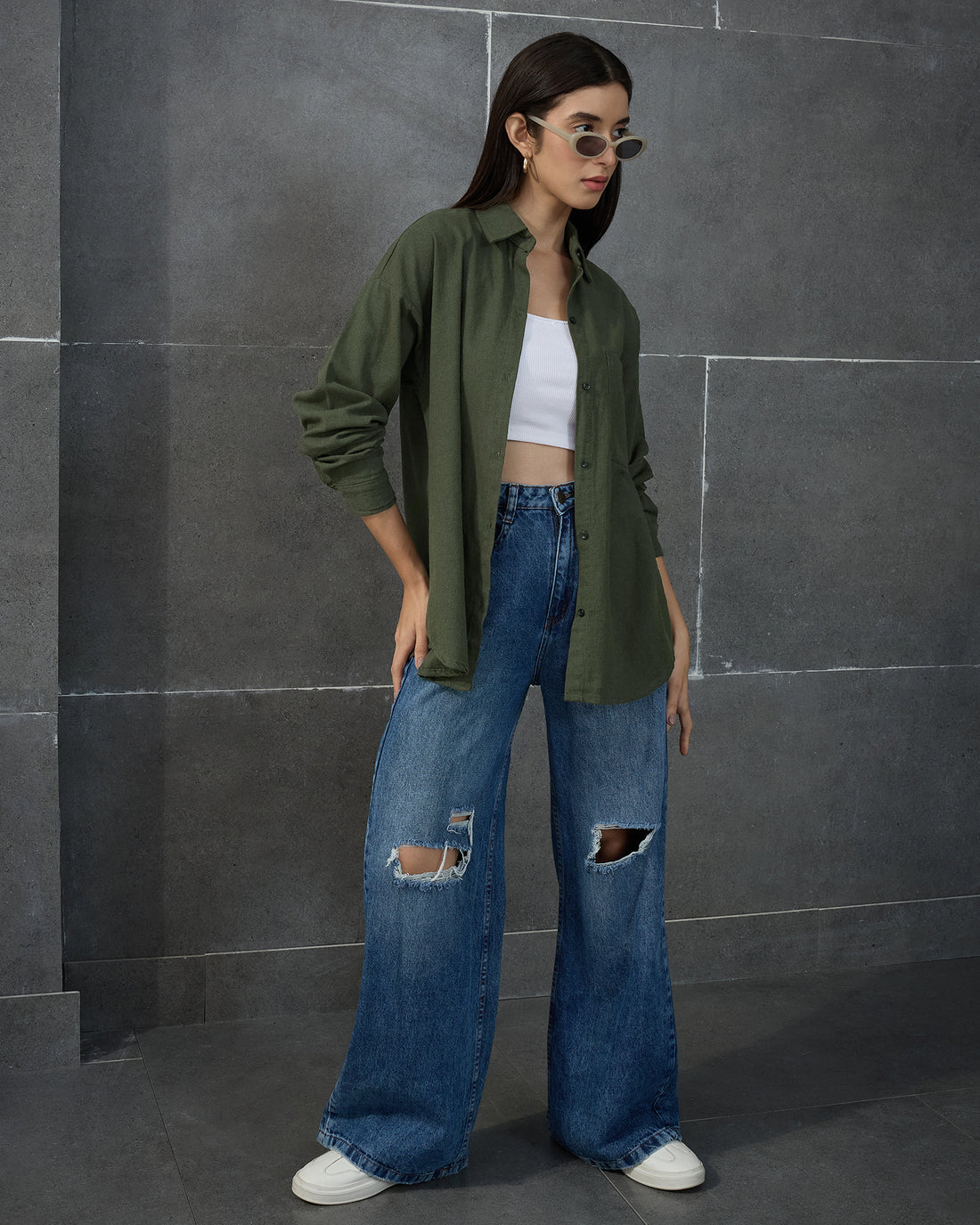 Chimpaaanzee Women Dark Green Oversized Shirt