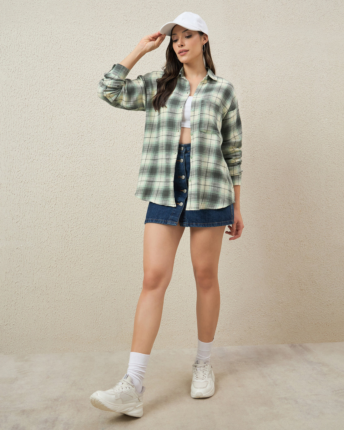 Chimpaaanzee Women Green & Beige Oversized Shirt