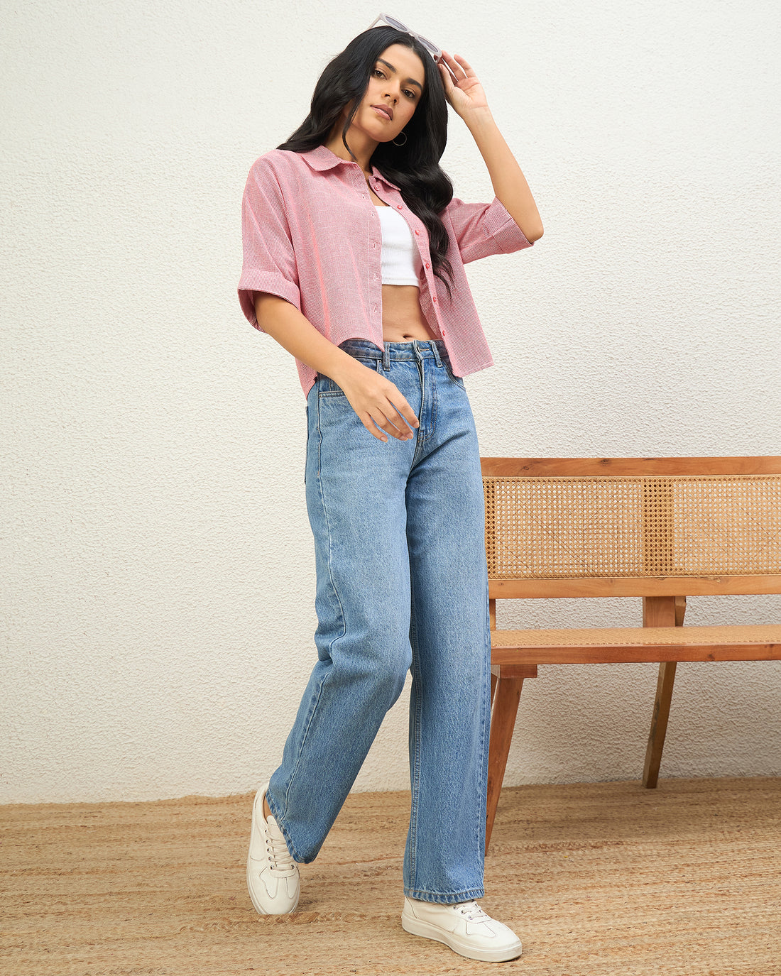 Chimpaaanzee Women Red & White Crop Shirt