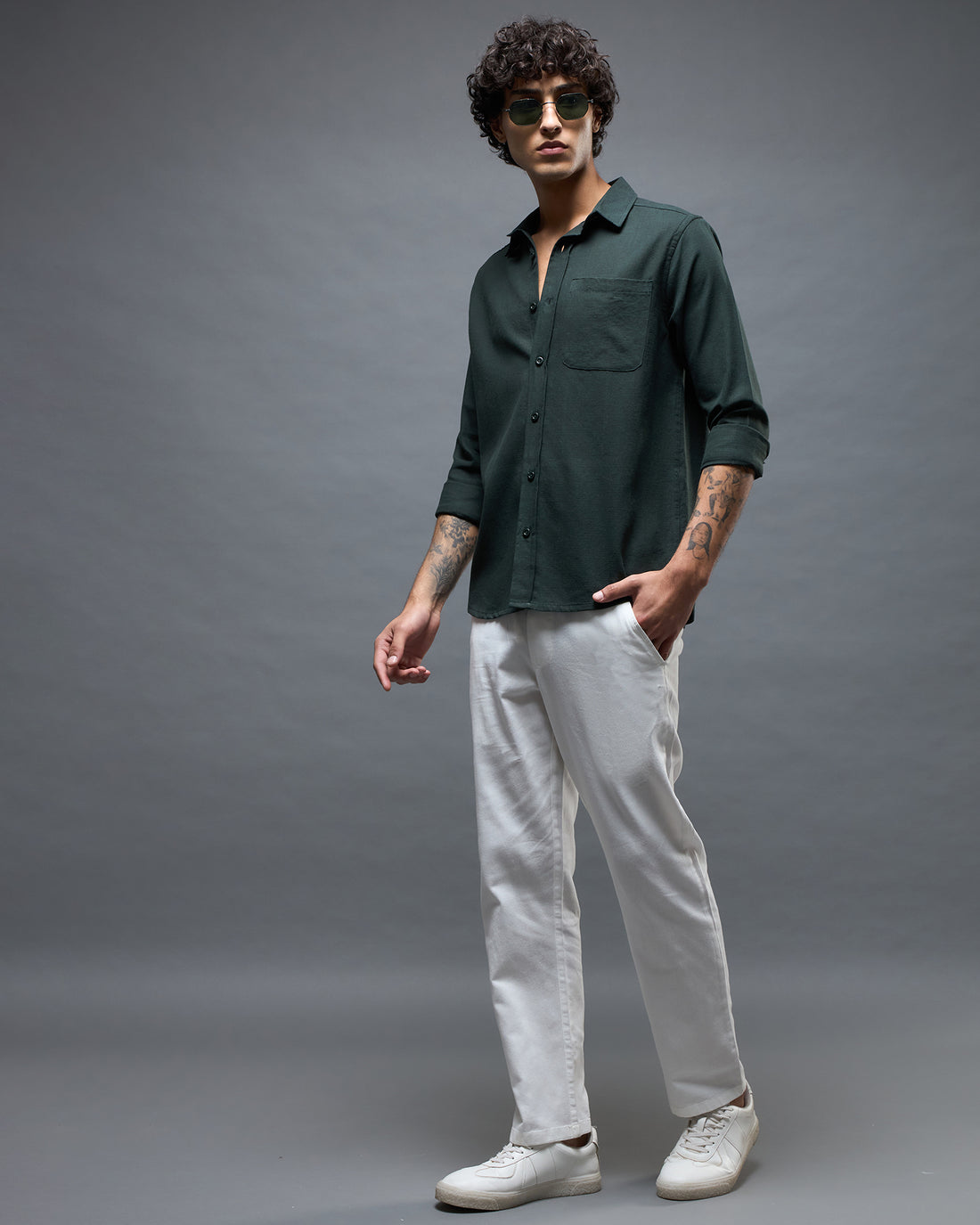 Chimpaaanzee Men Dark Green Regular Fit Shirt