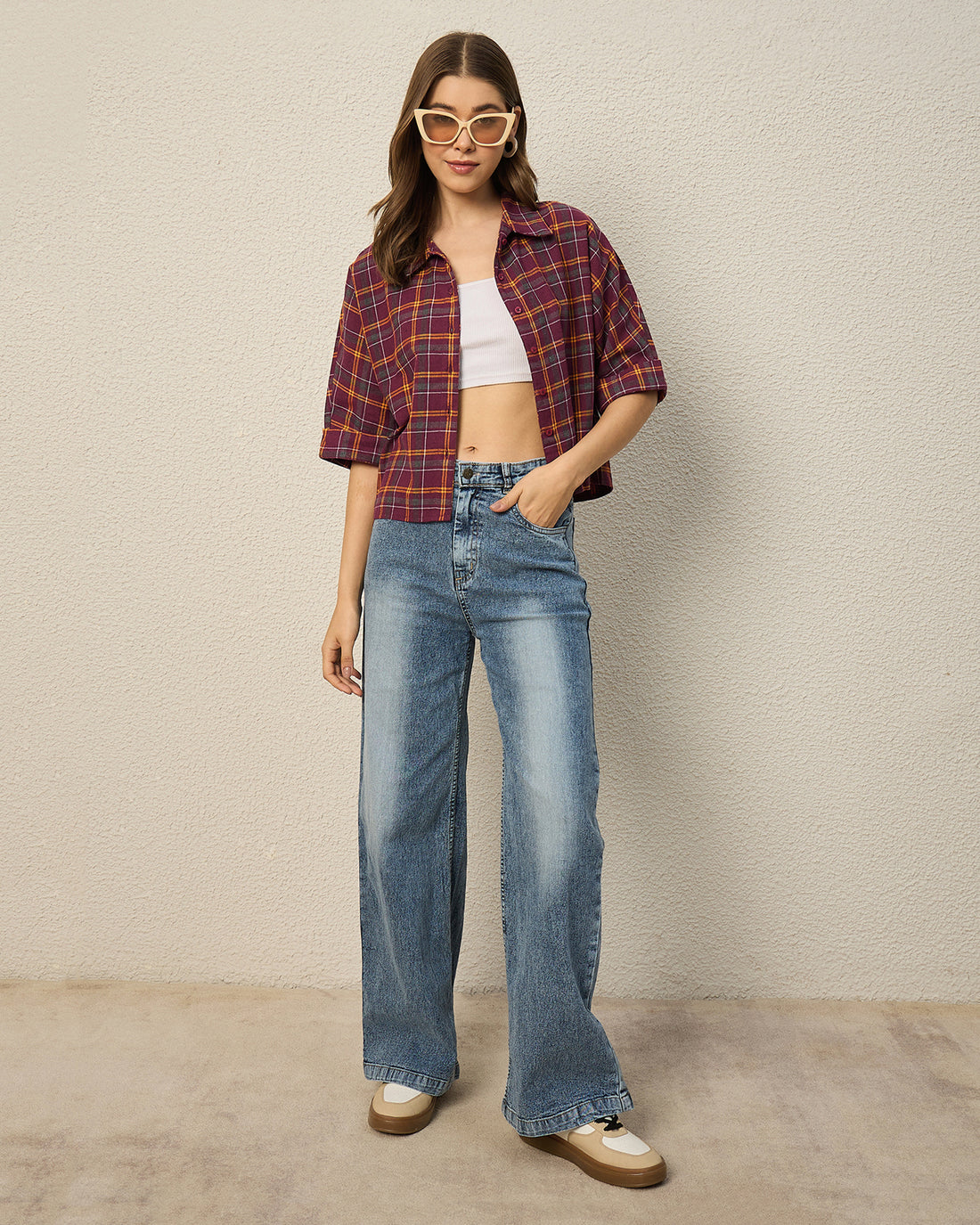 Chimpaaanzee Women Maroon & Yellow Crop Shirt