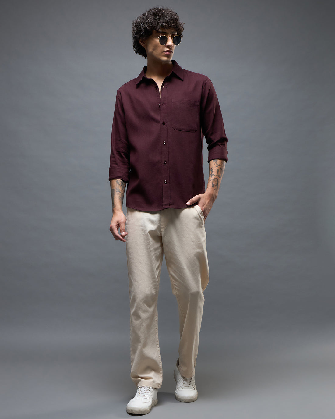 Chimpaaanzee Men Maroon Regular Fit Shirt