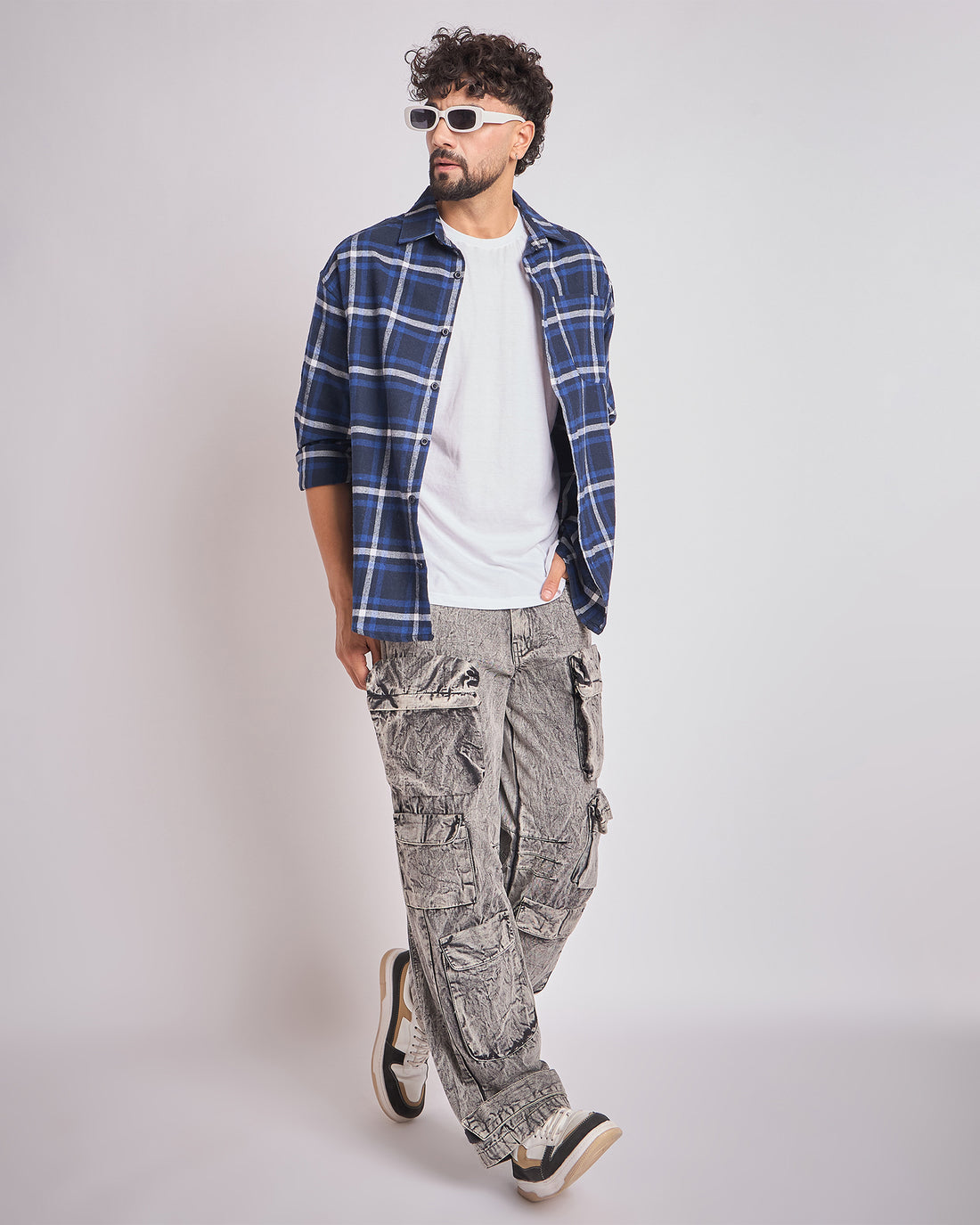 Chimpaaanzee Men Navy Oversized Fit Shirt