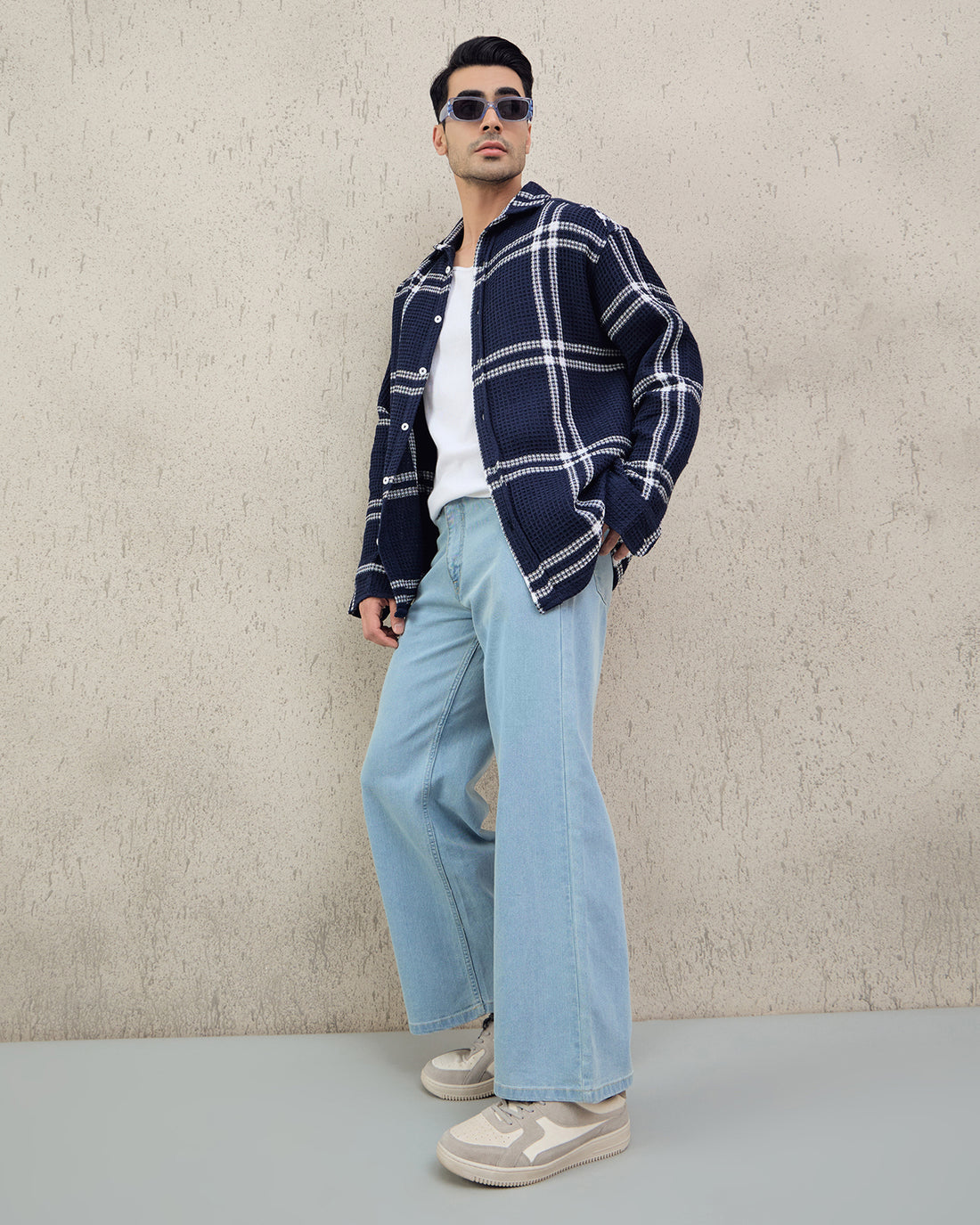 Chimpaaanzee Men Navy Oversized Fit Shirt