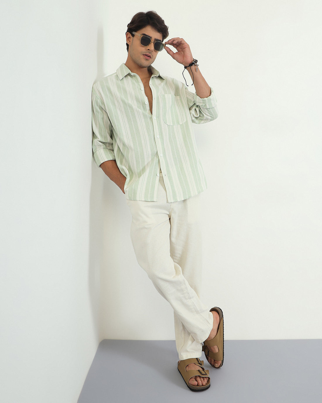 Chimpaaanzee Men Light Green Oversized Fit Shirt