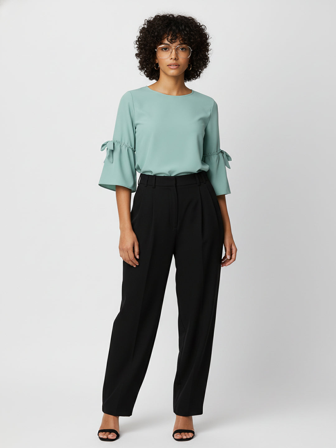Chimpaaanzee Women Flared Sleeve Sea Green Top