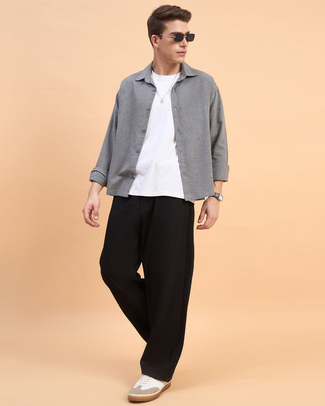 Chimpaaanzee Men Grey Boxy Fit Shirt