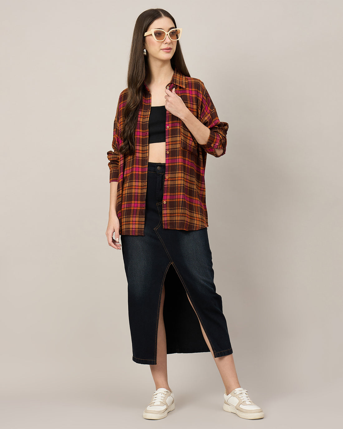 Chimpaaanzee Women Orange & Pink Oversized Shirt