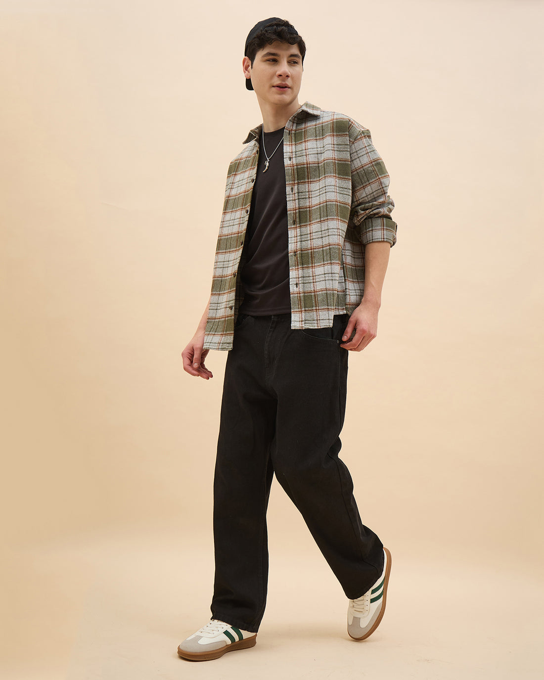 Chimpaaanzee Men Green & Grey Oversized Fit Shirt - CHIMPAAANZEE