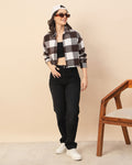 Chimpaaanzee Women Brown & White Oversized Crop Shirt - CHIMPAAANZEE