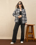 Chimpaaanzee Women Grey & White Oversized Shirt - CHIMPAAANZEE