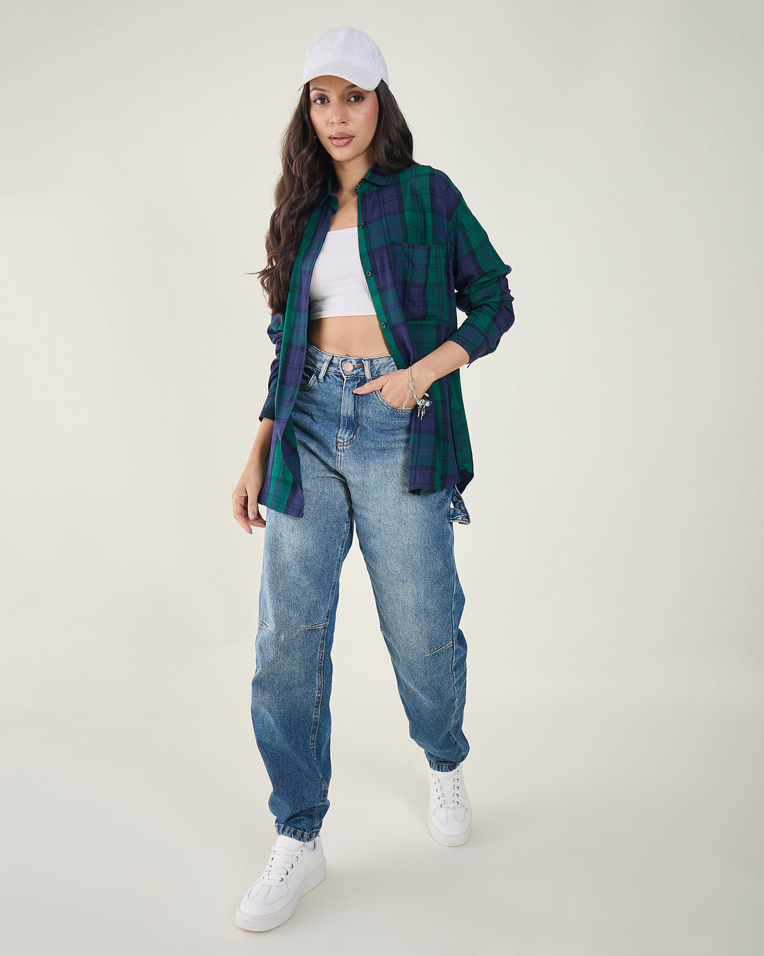 Chimpaaanzee Women Navy & Green Oversized Shirt