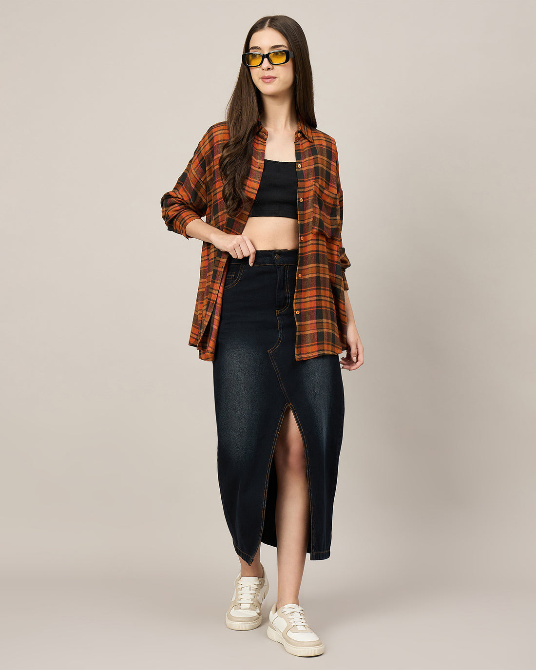 Chimpaaanzee Women Orange & Green Oversized Shirt