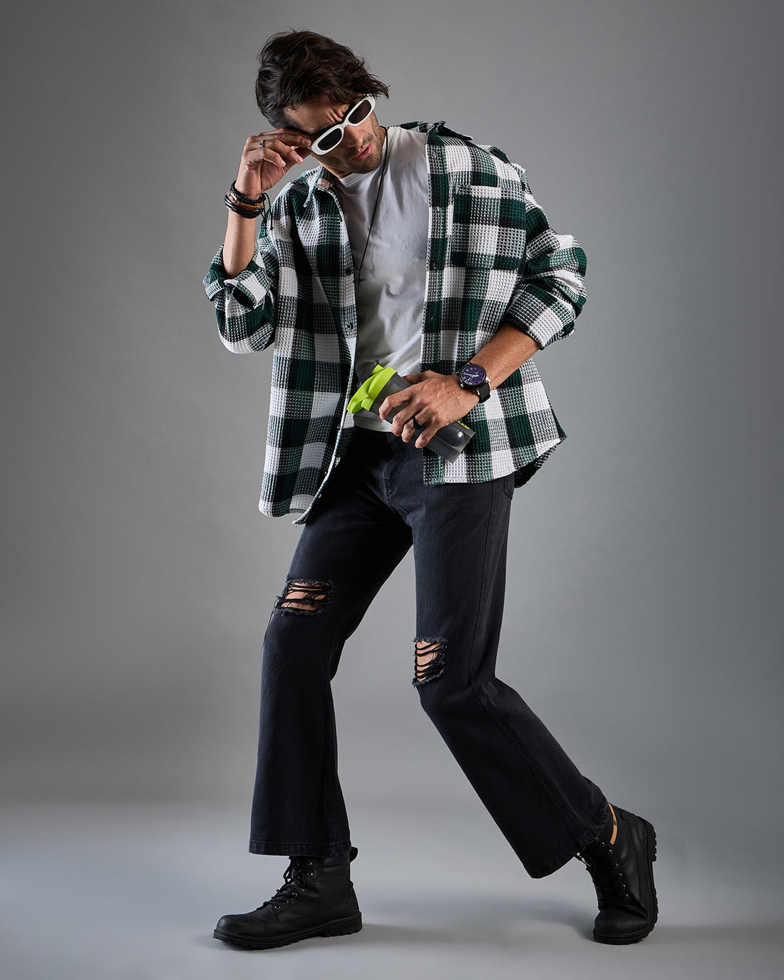 Chimpaaanzee Men White & Green Oversized Shirt