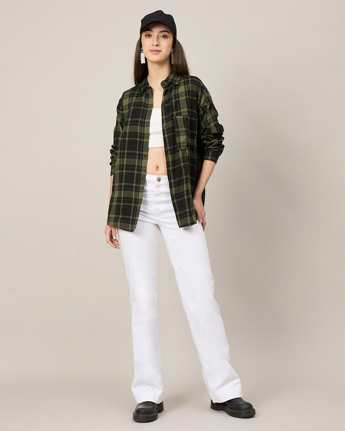 Chimpaaanzee Women Green & Black Oversized Shirt