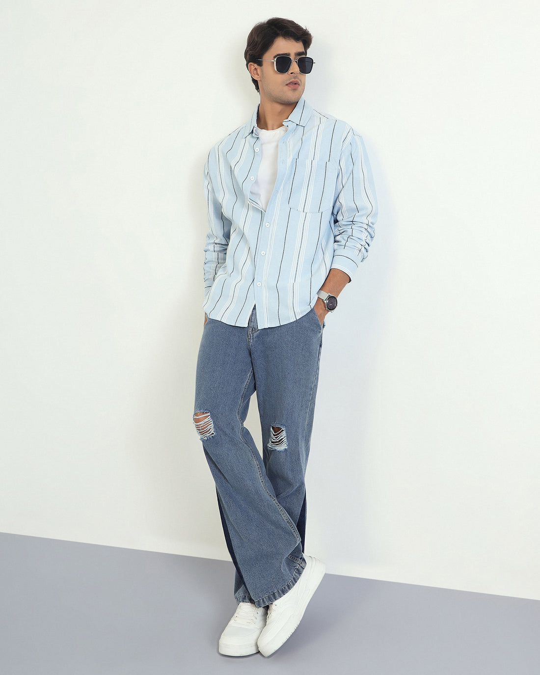 Chimpaaanzee Men Light Blue Oversized Fit Shirt