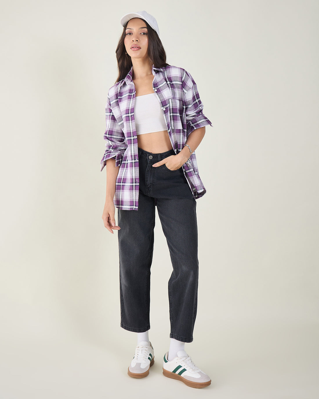 Chimpaaanzee Women Purple & White Oversized Shirt