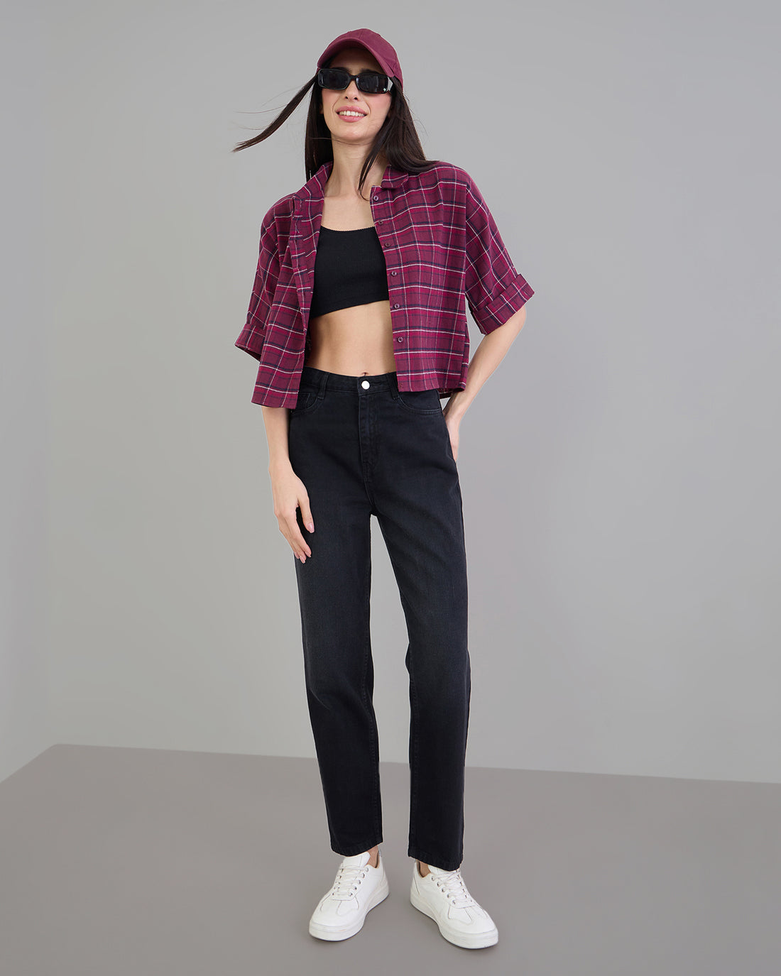 Chimpaaanzee Women Burgundy Crop Shirt